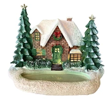 NEW Ashland Tiny Treasures Christmas LED Brick Cottage Pond + Trees LIGHTS UP!