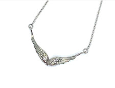 Women's Crystal Double Angel Wing Necklace Stainless Steel 86