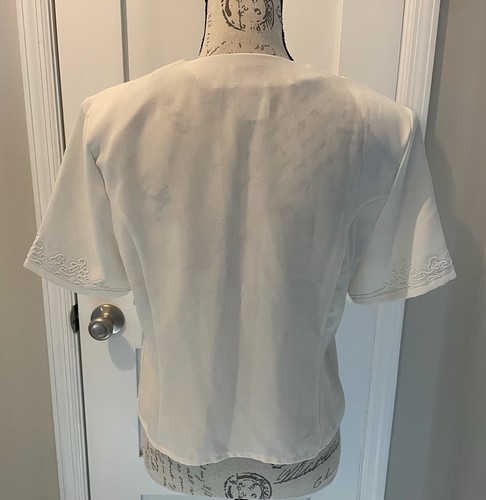 Camicetta semi trasparente Worthington top bottoni davanti beige ricamo donna taglia 10P - Foto 3 di 8