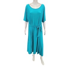 Nina Leonard Womens Trendy Belted Everyday Dinner Dress 3X Plus Size Blue Teal