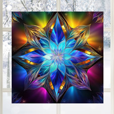 Colorful Snowflake Star Faux Stained-Glass WINDOW CLING Size 8" Square Vinyl