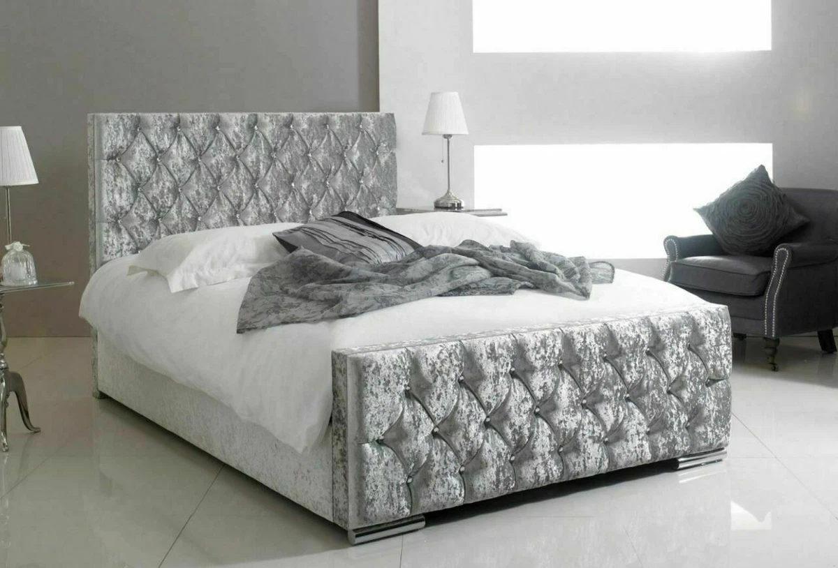 New Double Crushed Velvet Fabric Chesterfield Sleigh bed frame all sizes colours