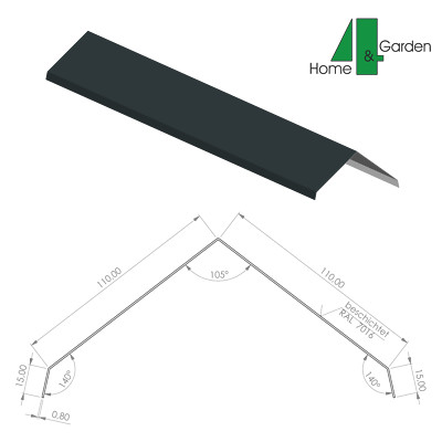 Firstabdeckung Firstblech 200cm | Aluminium Anthrazit Gartenhaus Dachprofil 2m