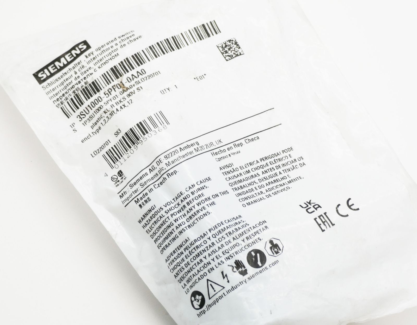 Siemens 3SU1000-5PF01-0AA0 3SU1 000-5PF01-0AA0 Key Switch -Unused/Original Packaging-