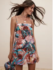 Banana Republic x White Lotus Linen Mini Dress Tropical Floral sz M 100% Linen