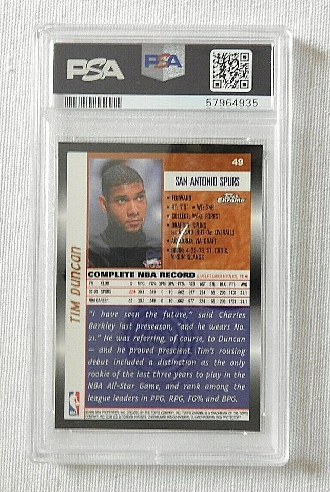 1998-99 Topps Chrome Tim Duncan 49 2nd year RC PSA 9 Very Low POP Fresh Grade - Image 3 of 3