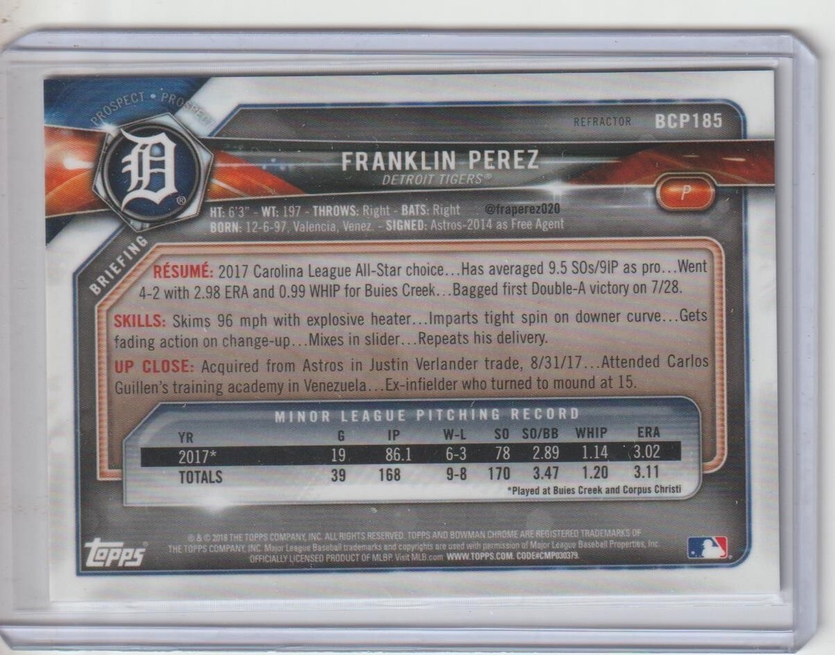 2018 Bowman Chrome Franklin Perez #BCP185 SN /499 Refractor