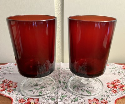2 Vintage Cristal d Arques Ruby Red Wine Glasses France Luminarc Verrerie (?)