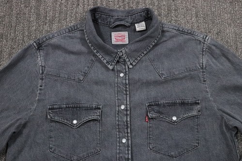 Levi's VTG Denim Pearl Snap Shirt Long-Sleeve Faded Gray Western Women's XL - Picture 3 of 12
