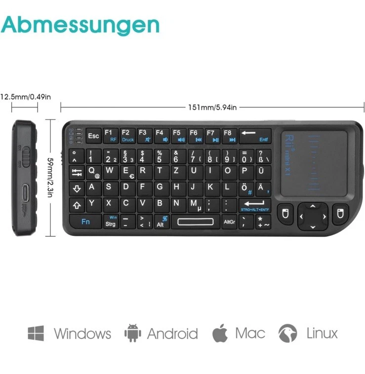 X1 Mini Tastatur Wireless, Smart TV Tastatur, Kabellos Tastatur Mit Touchpad, Mi - Bild 3 von 4