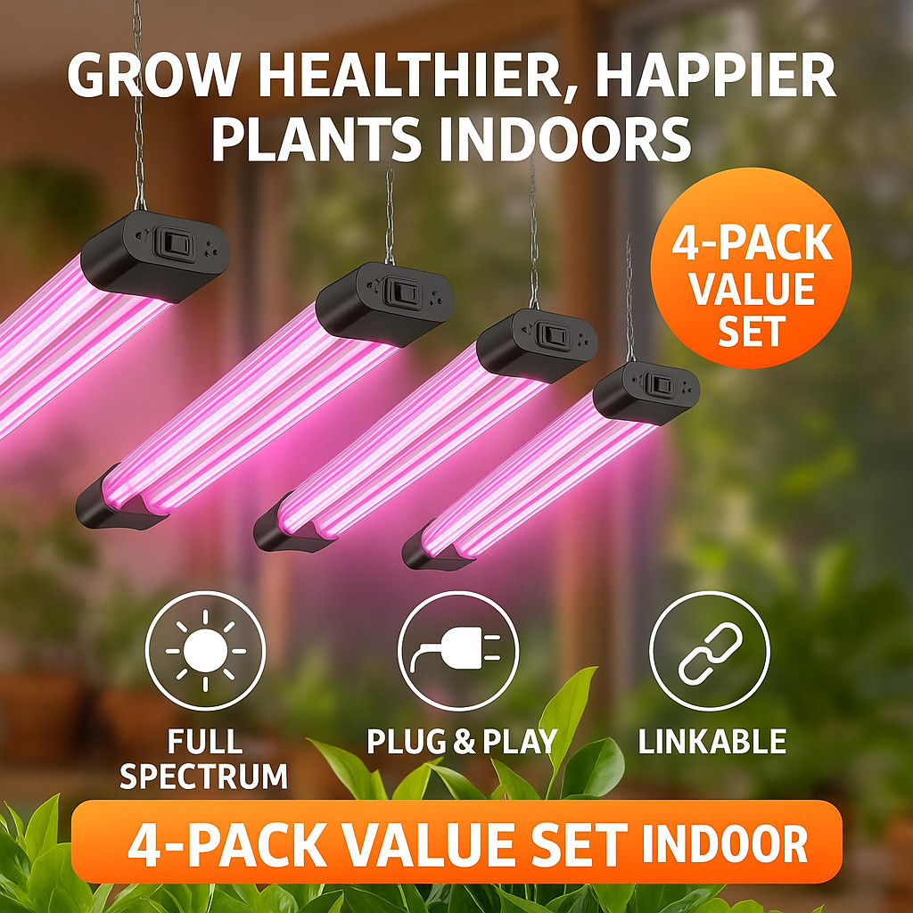 Full Spectrum 16 Inch 4 Pack Indoor Plant Lamp Linkable Hang
