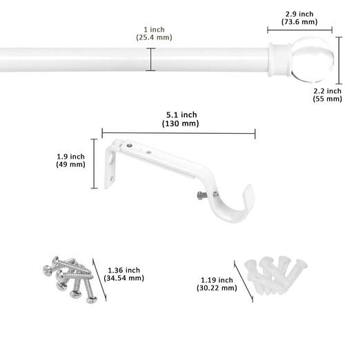 1" Crystal Ball Adjustable Single Drapery Curtain Rod, 28"-48"/48"-84"/84"-120" - Picture 20 of 51