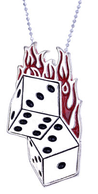 Oldschool FLAMING DICE Würfel FLAMMEN Halskette / Schmuck Rockabilly