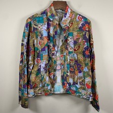 Chico's 100 Silk Open Front Lightweight Jacket Size 3 Abstract Artsy