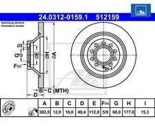 2 pieces brake disc PowerDisc ATE 24.0312-0159.1 for Audi A6