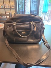 Black Leather Laptop Travel Briefcase With Shoulder Strap