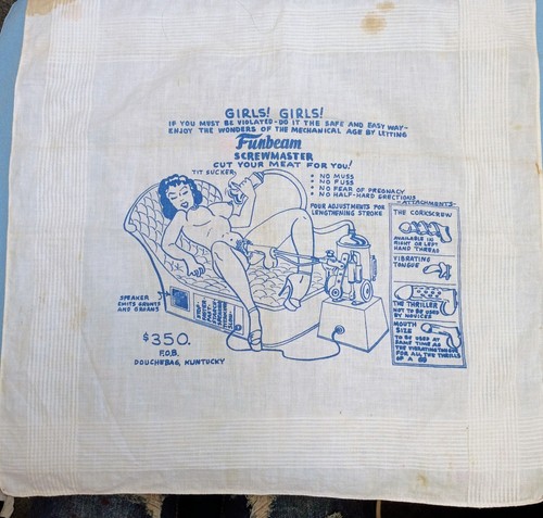 Vintage 1950s Risqué Nudie Hankie Bandana Scarf Phrenology Kerchief