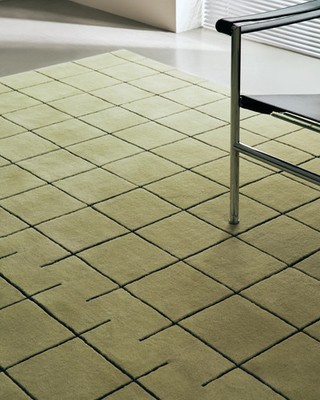 Nordic Knots Grid Pistachio Green Black Checked Hand-Tufted Wool Designer Area.