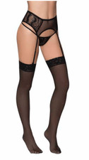 High Waisted Garter Belt Sheer Mesh and Lace Pannels