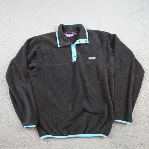 Vintage Patagonia Synchilla Snap T Jacket Mens Medium Black Blue Fleece USA