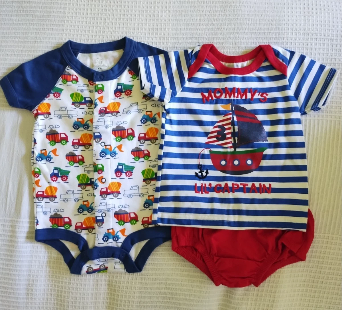 New Gift Fathers Day Baby Boy Short Sleeve Romper/T-Shirt Blue/White Outfits Set