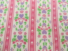 Cotton Flannel fabric Stripe Pink Purple Hearts on White 1yd 7" x 44