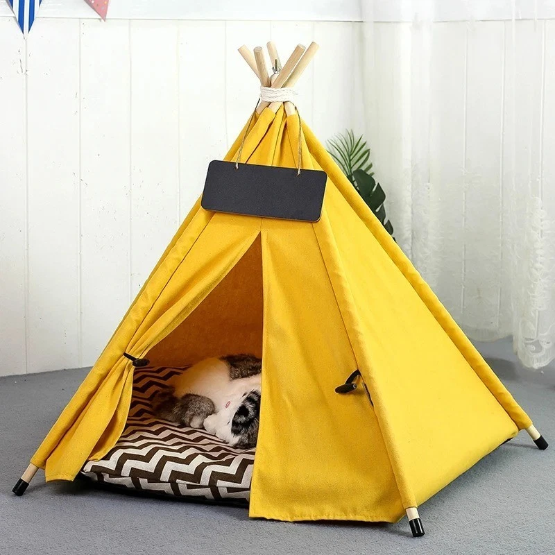 Pet Teepee Dog Cat Bed Tent with Thick Cushion Portable Puppy Houses for Cats Do