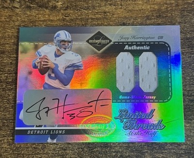 2003 Leaf Limited Threads Joey Harrington Dual Game Used Jersey Auto /50 SSP