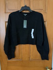 Women's Wild Fable Cropped Crewneck Long Sleeve Sweater Size XS NWT Black
