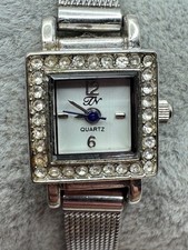 Ladies Tenson TN‑027 Silver Tone Rhinestone Bezel Mesh Band Quartz Watch