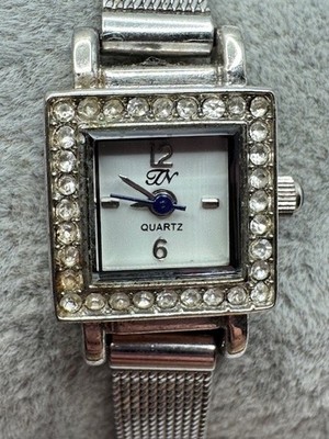 Ladies Tenson TN 027 Silver Tone Rhinestone Bezel Mesh Band Quartz Watch