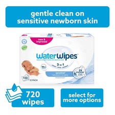 WaterWipes Sensitive Newborn  Baby Wipes, 3-In-1 Cleans, Cares, Protects, 99.9