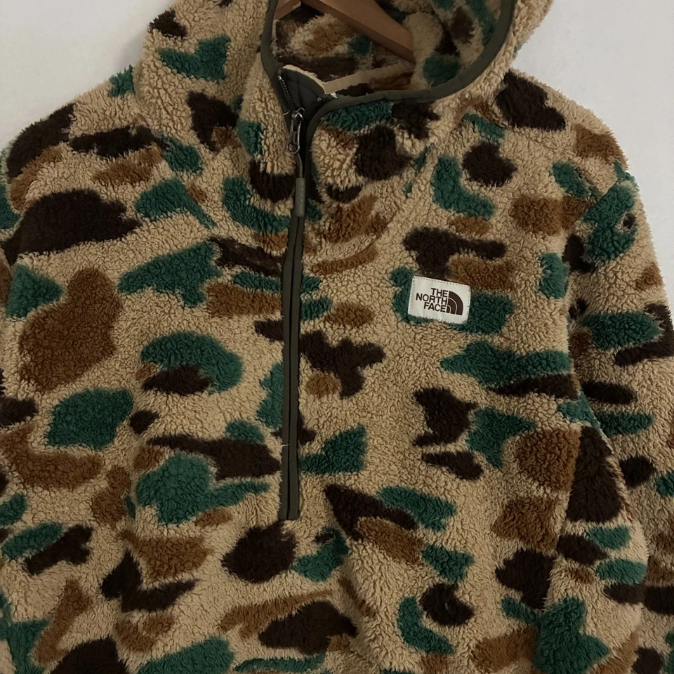 North Face Campshire Camo Pullover Hoodie Mens L Sherpa Fleece 1/2 Zip Gorp RARE - Image 2 of 4
