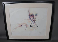 Framed Surrealist Nude Portrait Drawing – Signed & Dated 2011 – Mixed Media Art