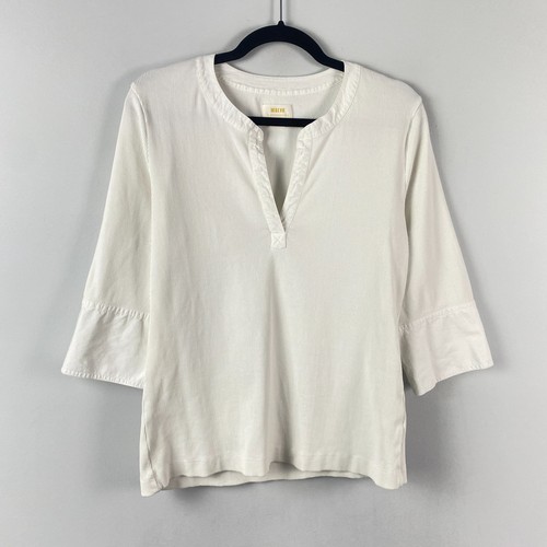 Maeve Anthropologie Popover-Shirt Bluse Top mit Bündchen einfarbig gerippt weiß Large