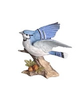 VTG. Ceramic Porcelain Bisque 3" Blue Jay Figurine On Branch- Unbranded
