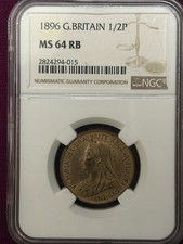 1896 Halfpenny NGC MS64 RB