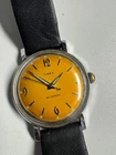 Timex Vintage 1959 Marlin Wind Up Watch 34MM Orange Tropical Dial Runs Good