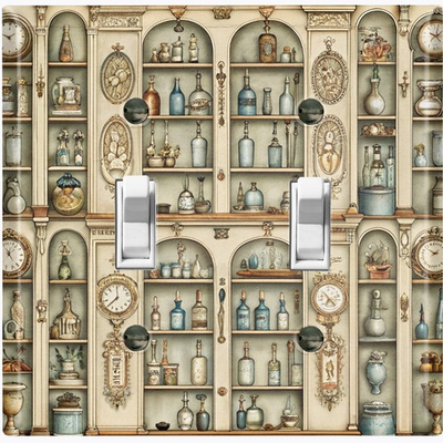 #ad Metal Light Switch Outlet Cover Wall Plate Bottles Bookshelf Clocks RAC114 $13.49