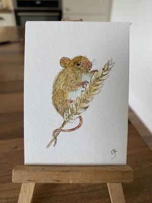 ORIGINAL (kein Druck!) ACEO Miniaturgemälde: Ernte Maus von Lisa EVANS