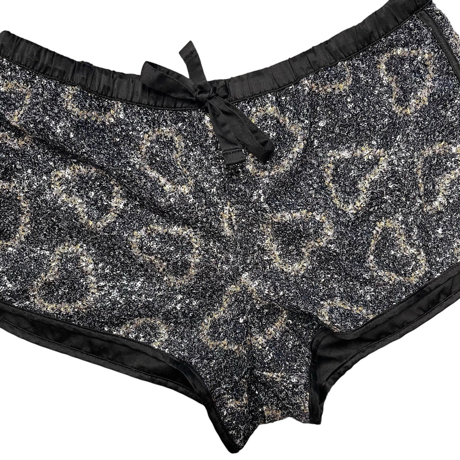 Victorias Secret Sequin Heart Shorts Pajamas Medium Black Silver Medium
