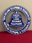 VINTAGE TELEPHONE PORCELAIN SIGN AMERICAN TELEGRAPH NEW ENGLAND PHONE BOOTH SIGN
