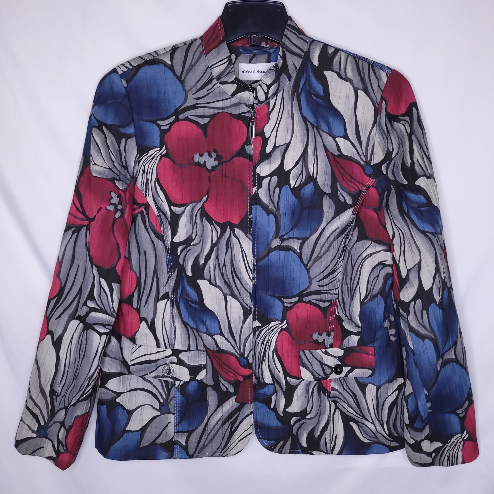 Alfred Dunner Jacket 14 Floral Red, Blue Full Zip