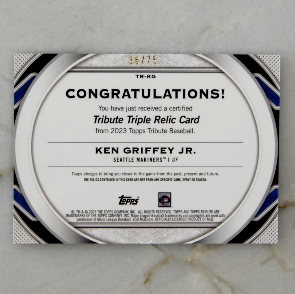 Ken Griffey Jr 2023 Topps Tribute #TR-KG Triple Relics Gold Parallel! /75 - Image 2 of 2