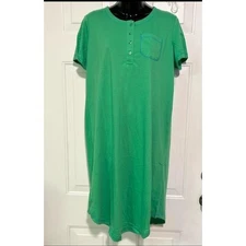 Green Nightgown Womens M Cozy Corner Lounge Shirt Pocket