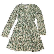 MANGO Textured Floral Pattern Mini Dress Green V-Neck Dress Size 4 Cottage Core