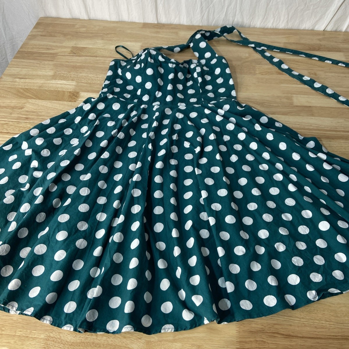 Hell Bunny Vixen Dress Halter Fit Flare Grn Polka Dot Rockabilly Retro Boho  XXL