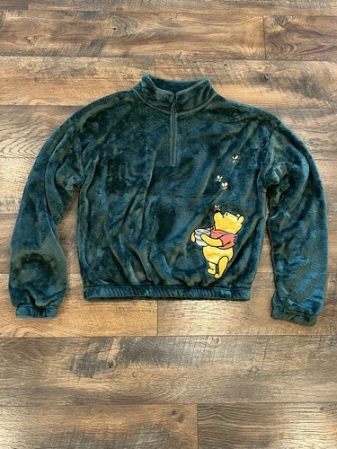 Disney Honey Bees Embroidered Women’s Medium Emerald Green Pooh 1/4 Zip Pullover