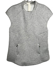 Zara Medium Womens Top Sweatshirt Heather Gray Cap Sleeve Zip Pockets Zip Back