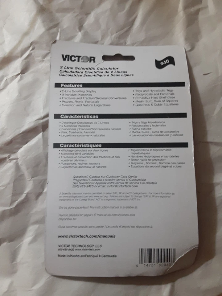 Victor Advanced Scientific Calculator 10 Digit Model 940 Solar Dual Power 2 Line - Image 2 of 2